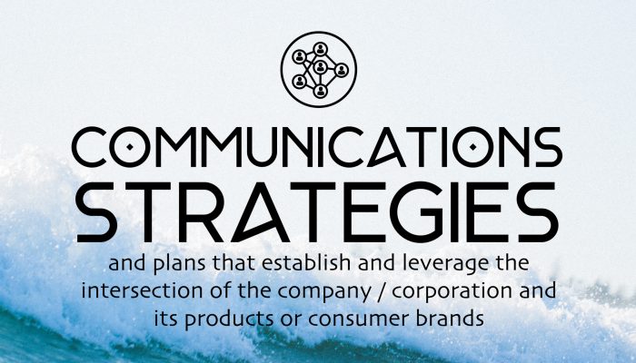 Communications Strategies and plans that establish and leverage the intersection of the company/corporation and its products or consumer brands